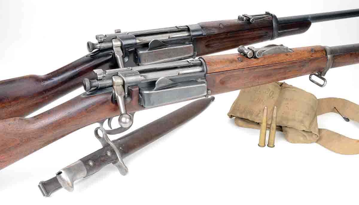 These Model 1896 “Krags” include rifle (front) and carbine (rear) versions.